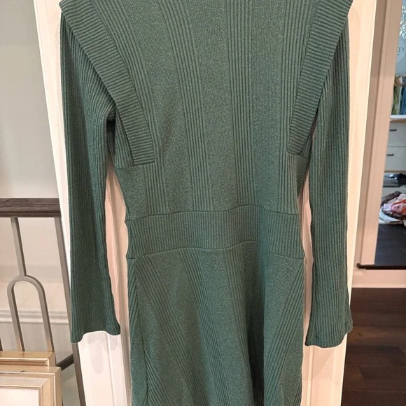 Maeve by Anthropologie Green Ribbed Knit Mock Neck Sweater Dress | Small - Picture 2 of 4